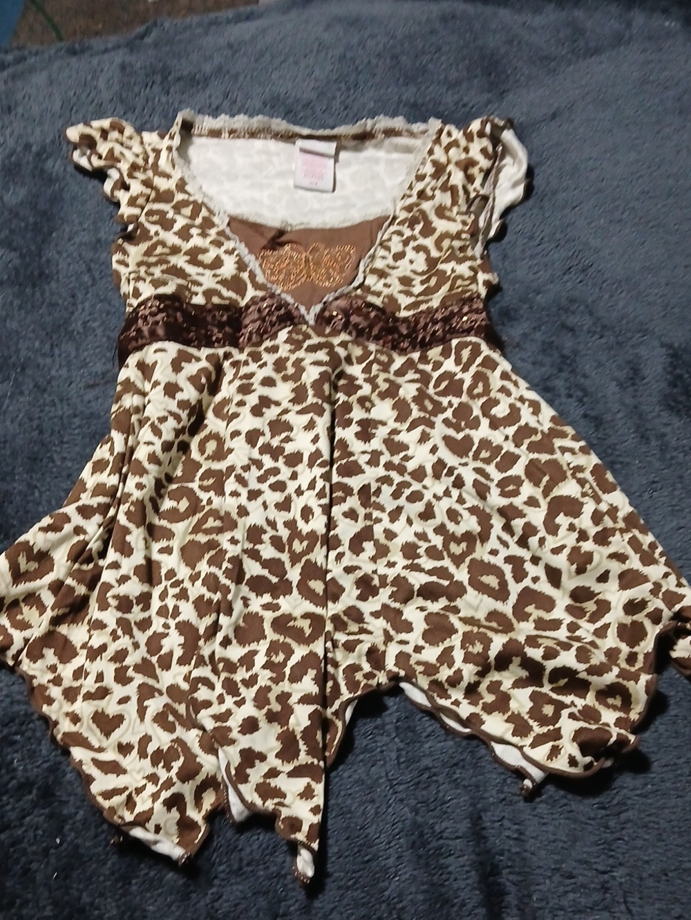Girls' Brown & Cream Animal Print Ruffle Dress
